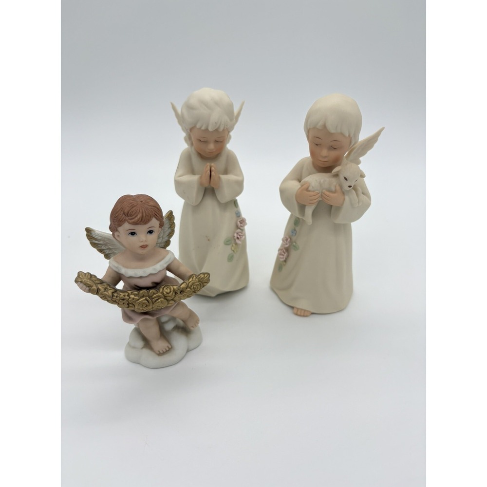 Home Interiors Precious Prayers Girl and Boy Angels praying With Cherub